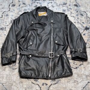 Schott NYC Perfecto Leather Motorcycle Jacket 16 Black Belted USA Made Vintage